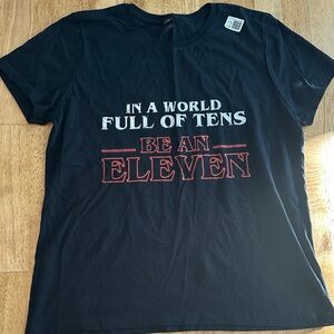 Black Graphic Tee with Red and White Text